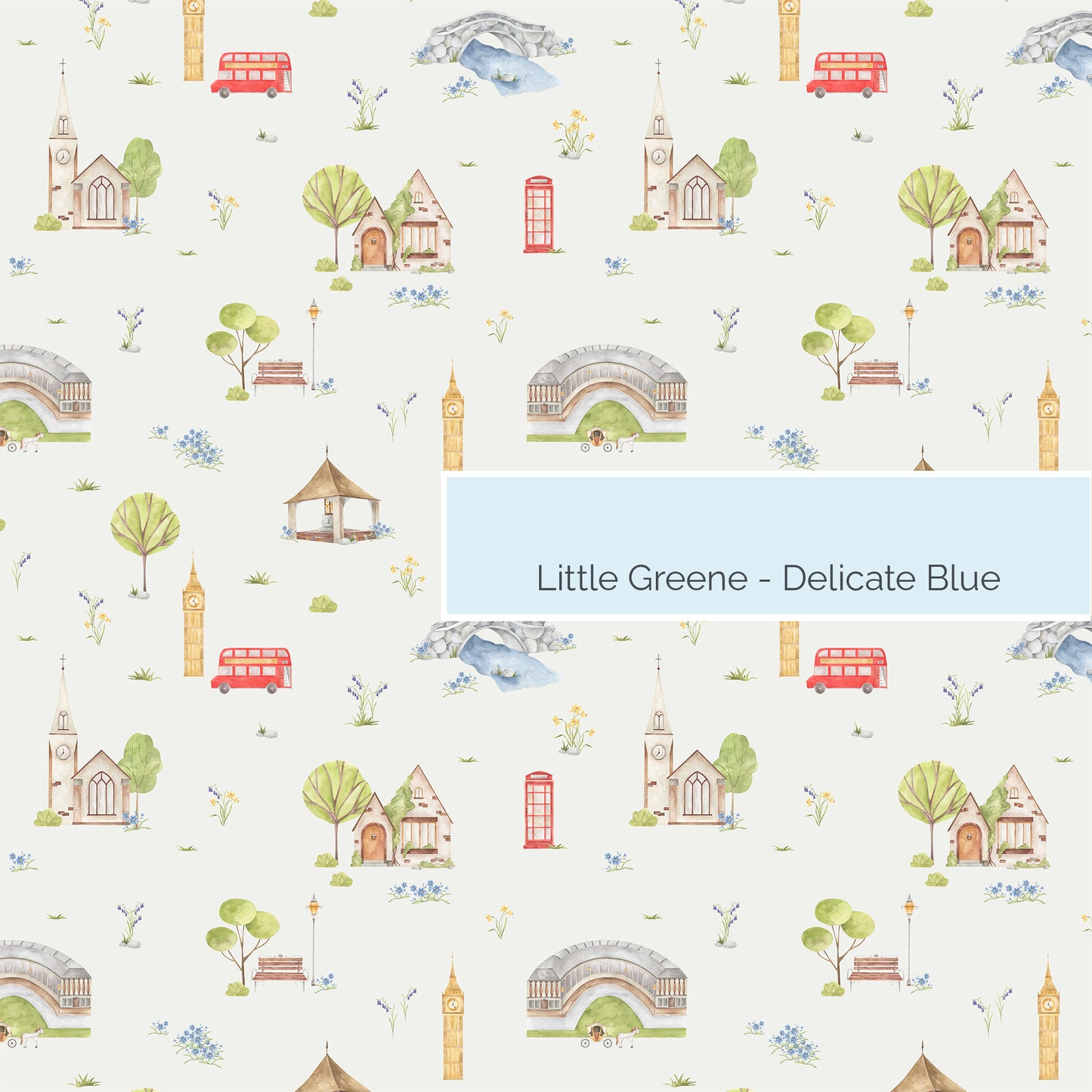Town & Country Wallpaper - Grey Background, Blue Flowers