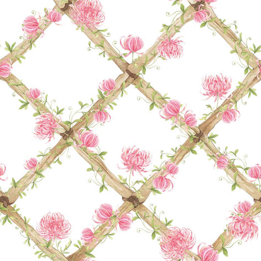 BambooTrellisBorder__chrysanthemums

Bamboo trellis wallpaper border featuring soft pink chrysanthemums on a heritage-style lattice - perfect for grandmillennial and traditional interiors, and a thoughtful gift for baby showers, christenings, birthdays, and baby milestones.
