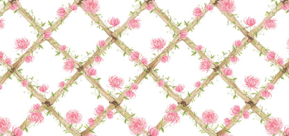 Chrysanthemums Bamboo Trellis Wallpaper Border