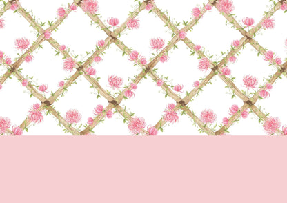 Chrysanthemums Bamboo Trellis Wallpaper Border