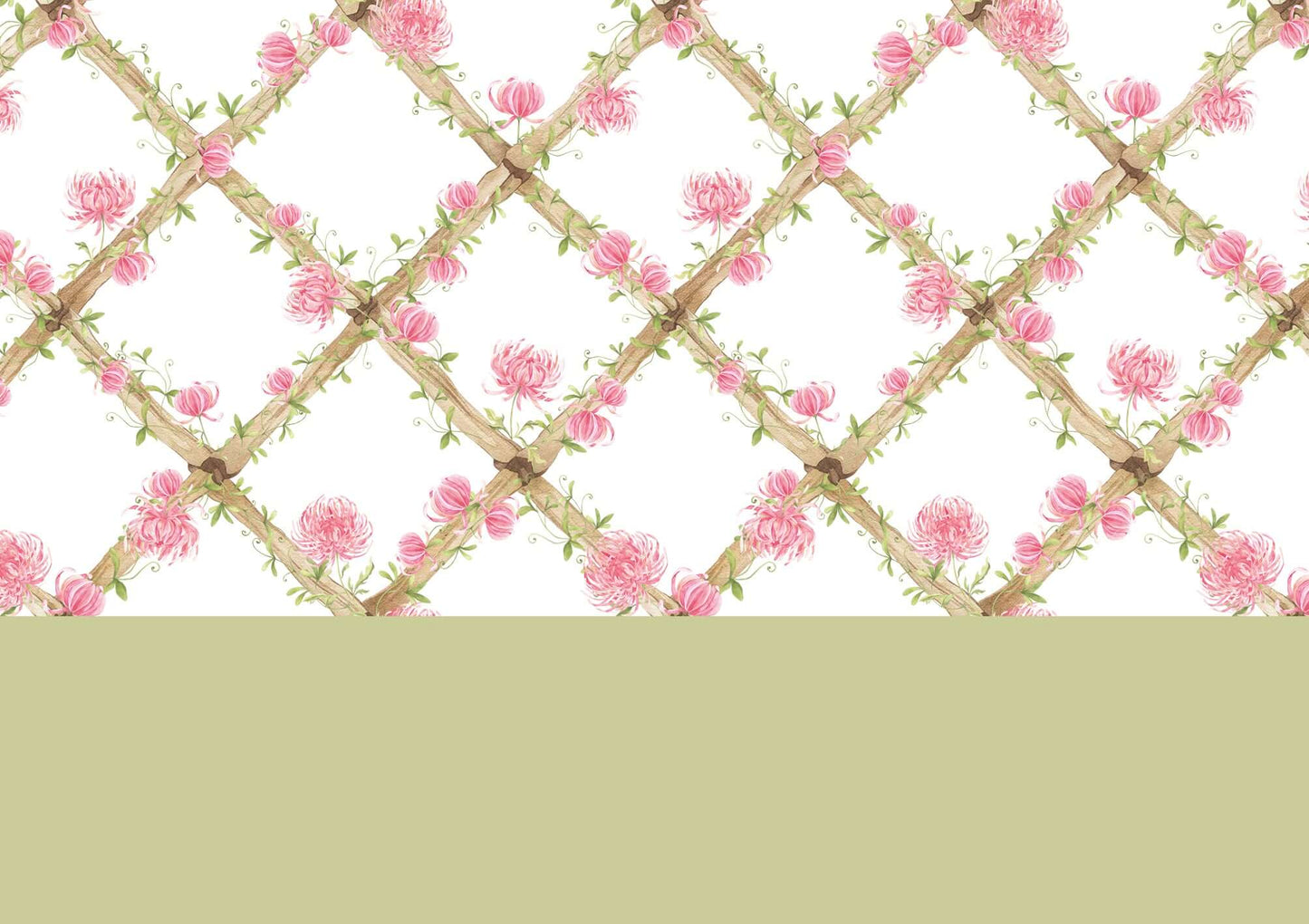 Chrysanthemums Bamboo Trellis Wallpaper Border