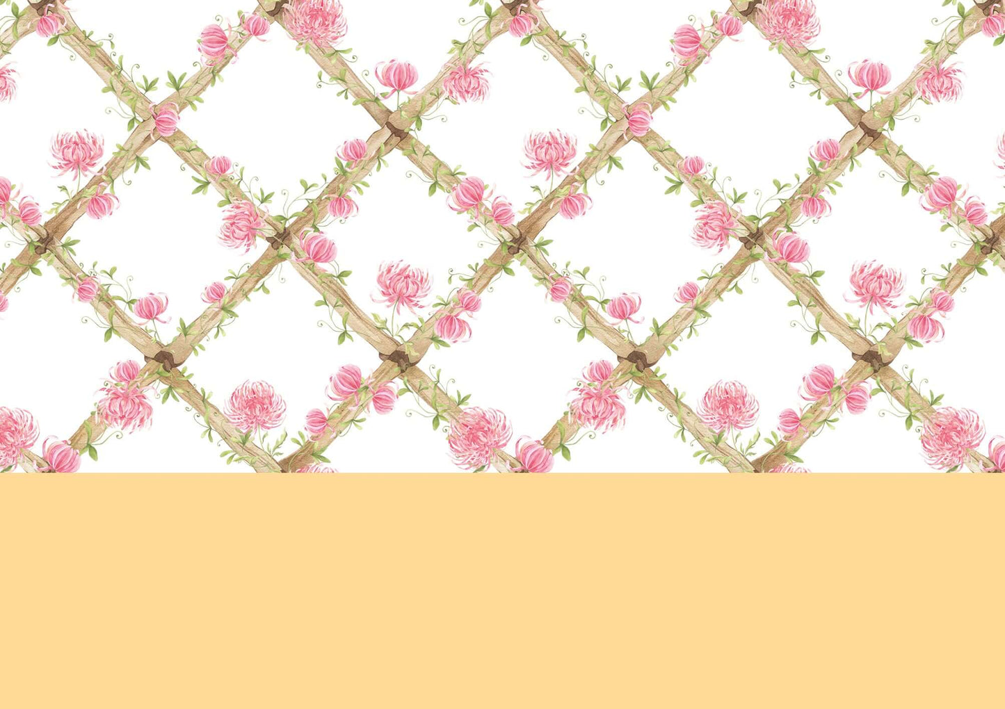 Chrysanthemums Bamboo Trellis Wallpaper Border