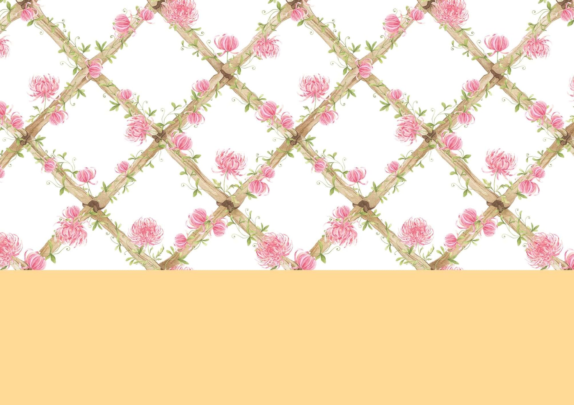 Chrysanthemums Bamboo Trellis Wallpaper Border