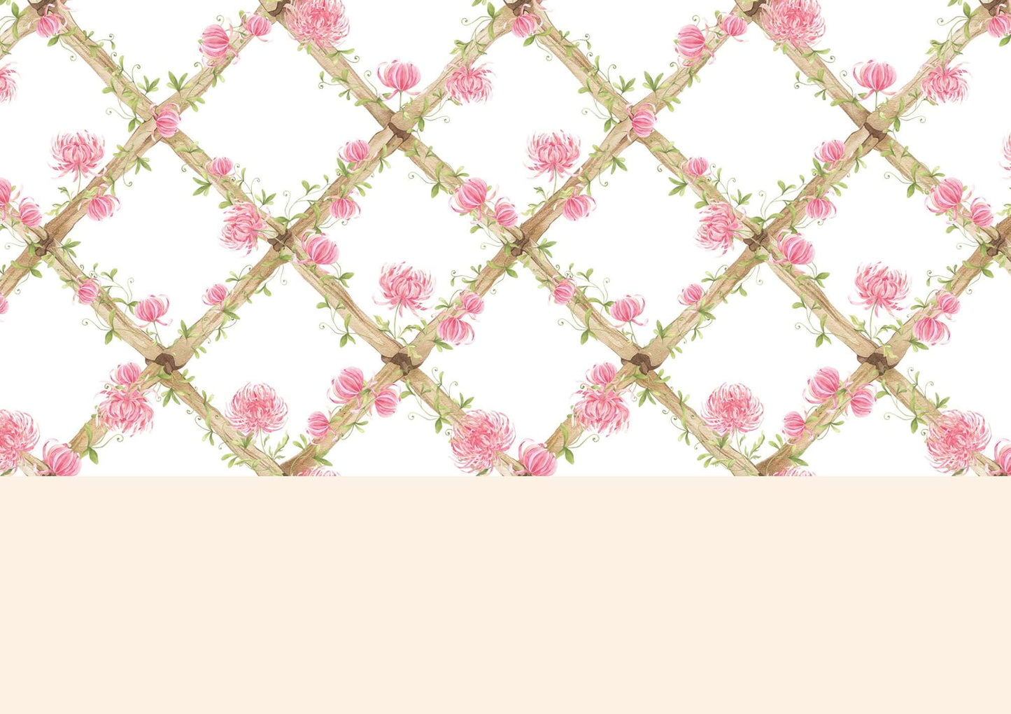 Chrysanthemums Bamboo Trellis Wallpaper Border