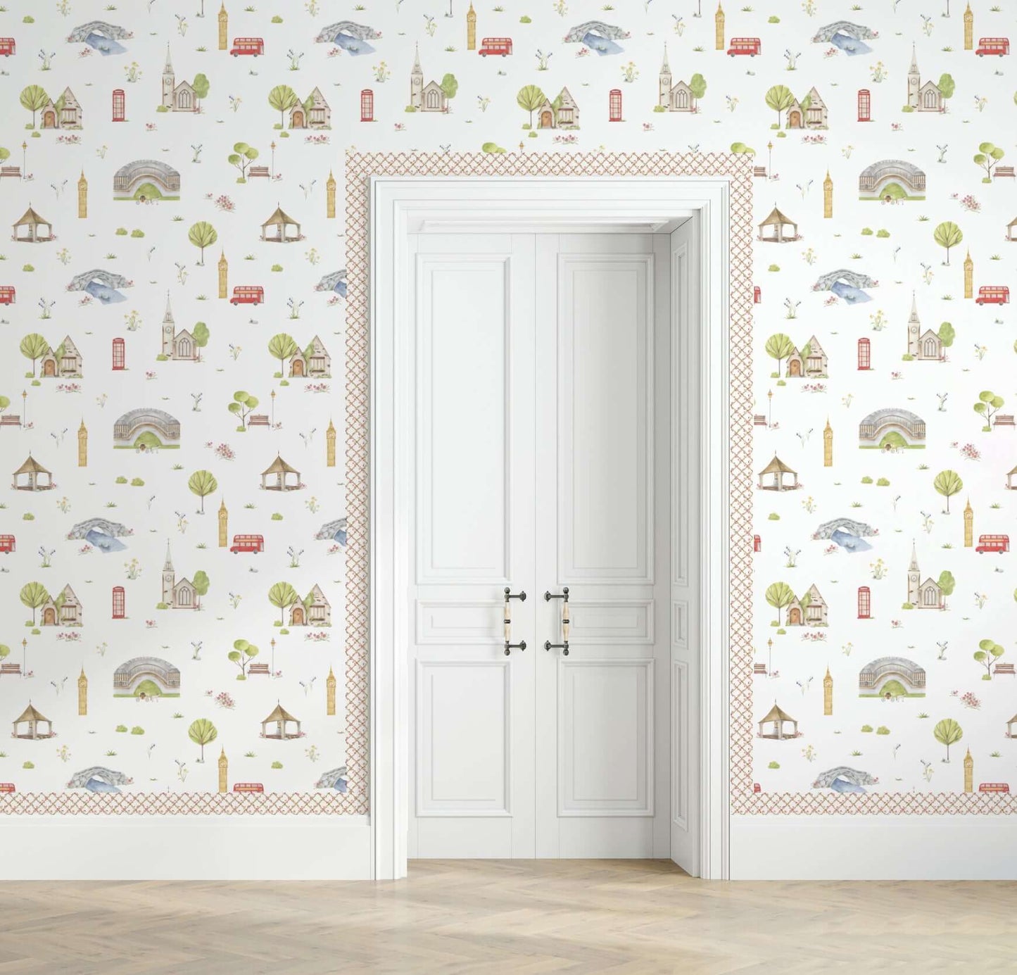 Chrysanthemums & Tiger Tulips Bamboo Trellis Wallpaper Border