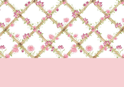 Chrysanthemums & Tiger Tulips Bamboo Trellis Wallpaper Border