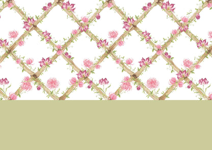 Chrysanthemums & Tiger Tulips Bamboo Trellis Wallpaper Border