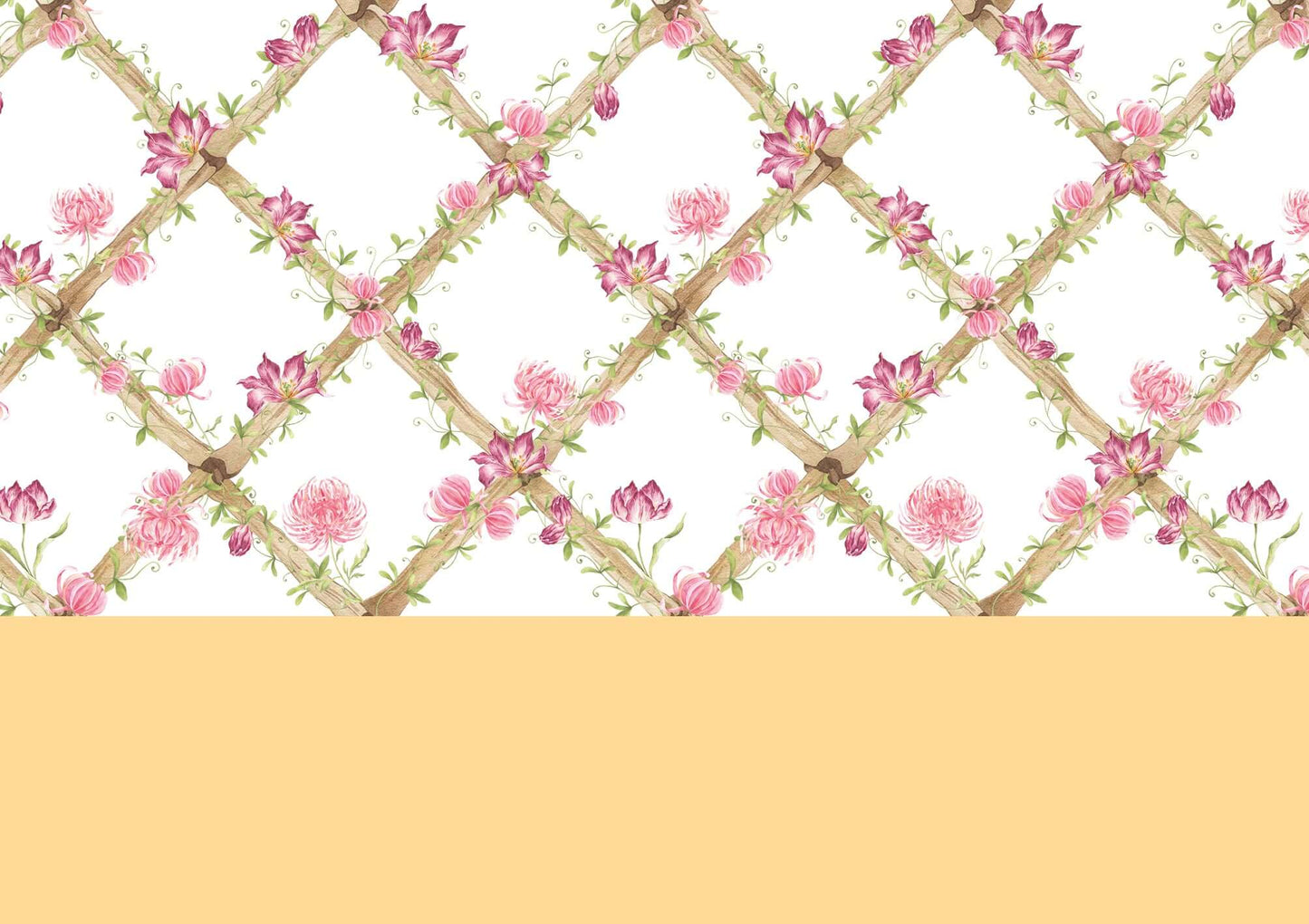 Chrysanthemums & Tiger Tulips Bamboo Trellis Wallpaper Border