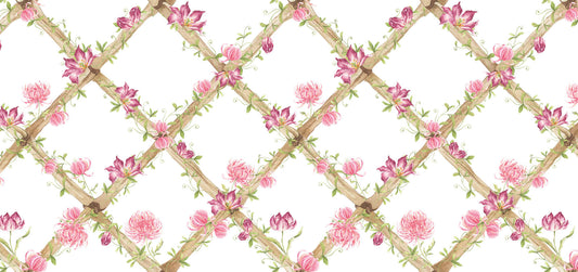 Chrysanthemums & Tiger Tulips Bamboo Trellis Wallpaper Border