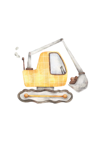 Excavator Nursery Art Print Portrait Orientation