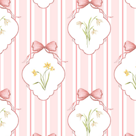 Snowdrops Bold Pinstripe Accent Wallpaper - Diamond Medallion, Coral Background