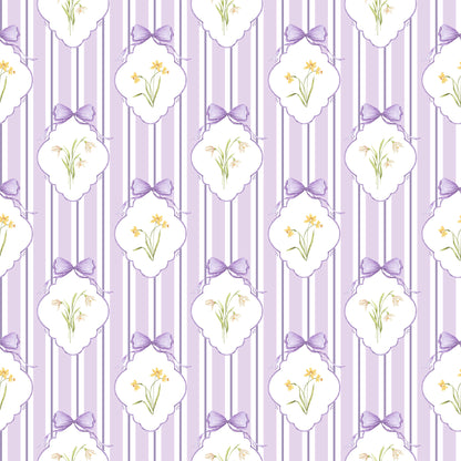 Snowdrops Bold Pinstripe Accent Wallpaper - Diamond Medallion, Lilac Background