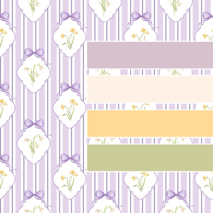 Snowdrops Bold Pinstripe Accent Wallpaper - Diamond Medallion, Lilac Background