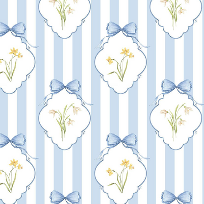 Snowdrops Heritage Stripe Wallpaper - Diamond Medallion, Blue Background
