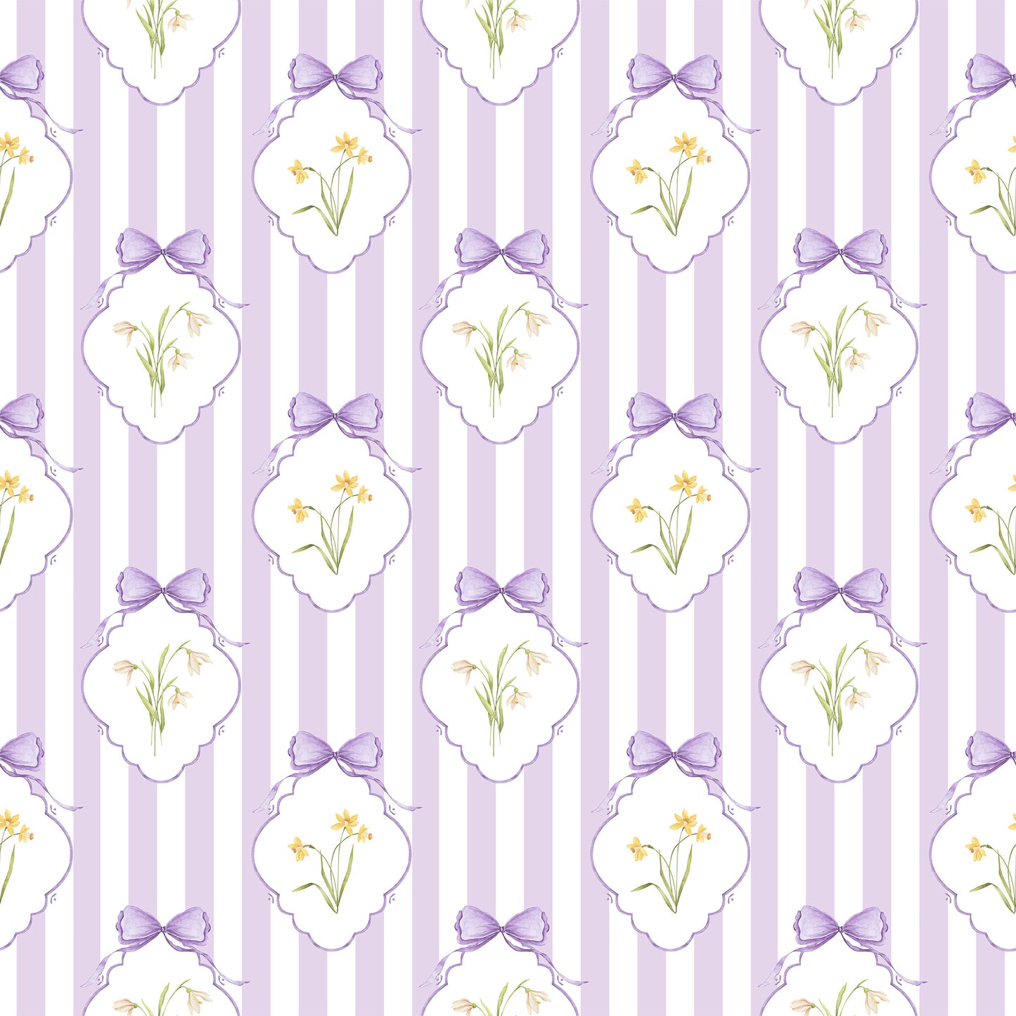 Snowdrops Heritage Stripe Wallpaper - Diamond Medallion, Lilac Background
