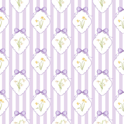 Snowdrops Heritage Stripe Wallpaper - Diamond Medallion, Lilac Background