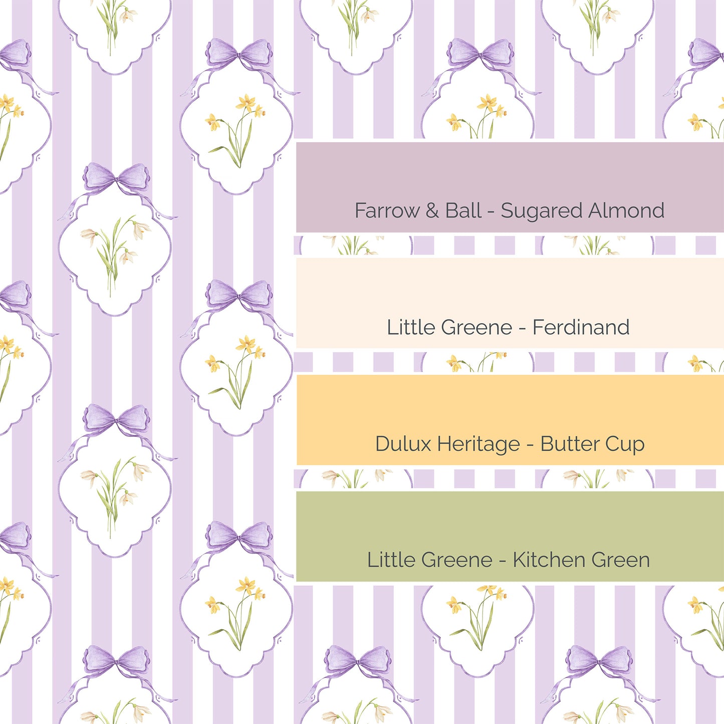Snowdrops Heritage Stripe Wallpaper - Diamond Medallion, Lilac Background