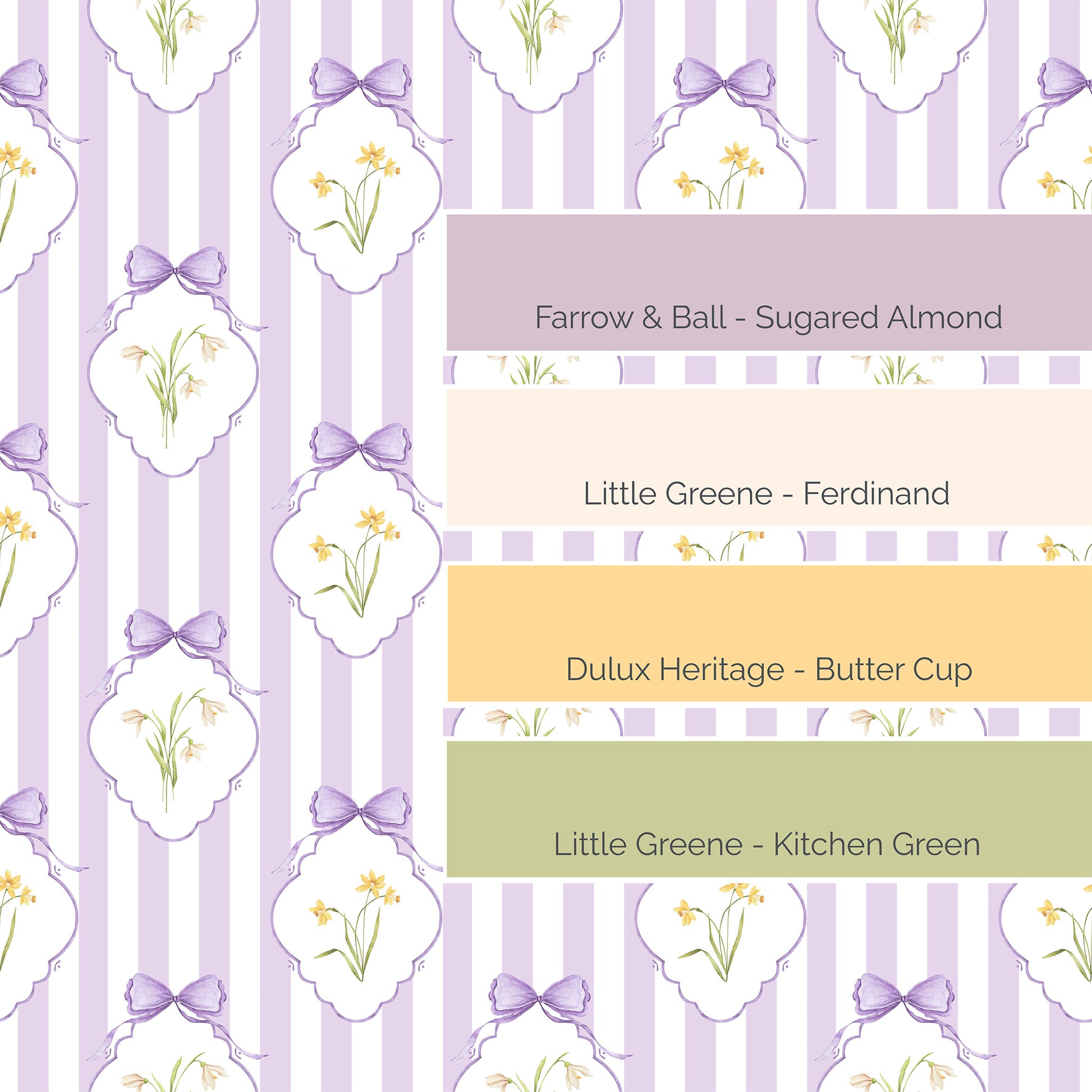 Snowdrops Heritage Stripe Wallpaper - Diamond Medallion, Lilac Background