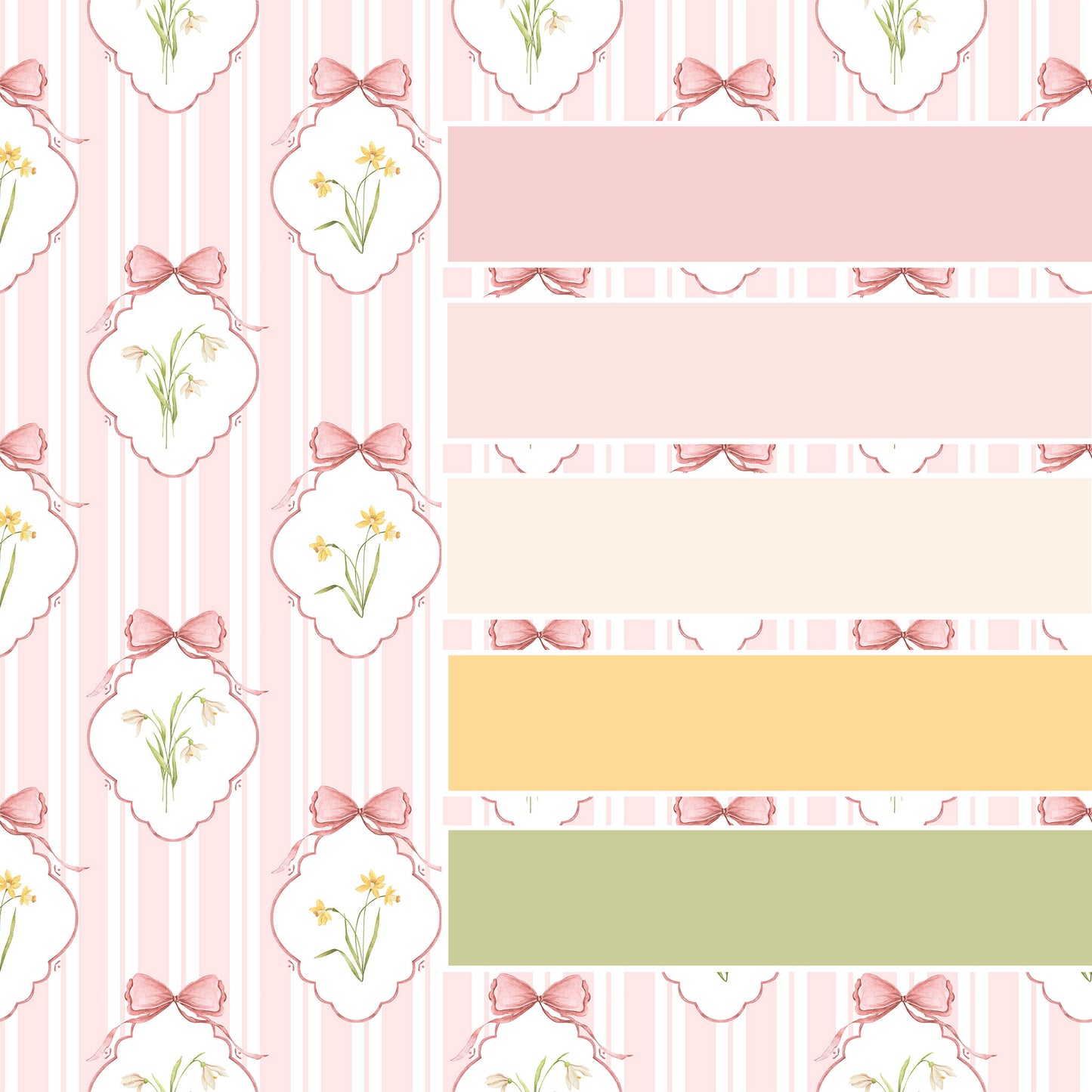 Snowdrops Pinstripe Accent Wallpaper - Diamond Medallion, Coral Background