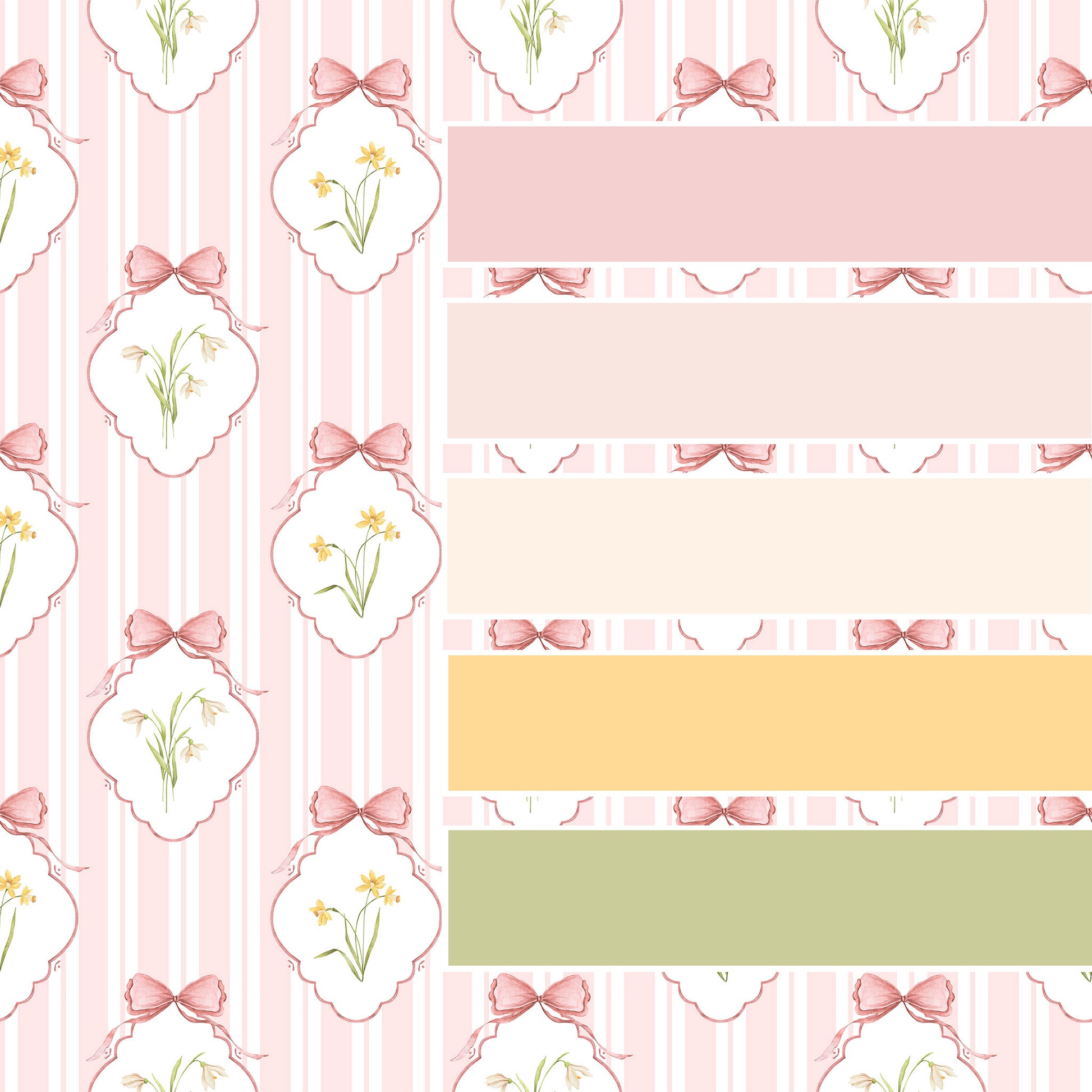 Snowdrops Pinstripe Accent Wallpaper - Diamond Medallion, Coral Background