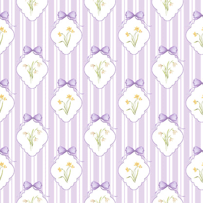 Snowdrops Pinstripe Accent Wallpaper - Diamond Medallion, Lilac Background