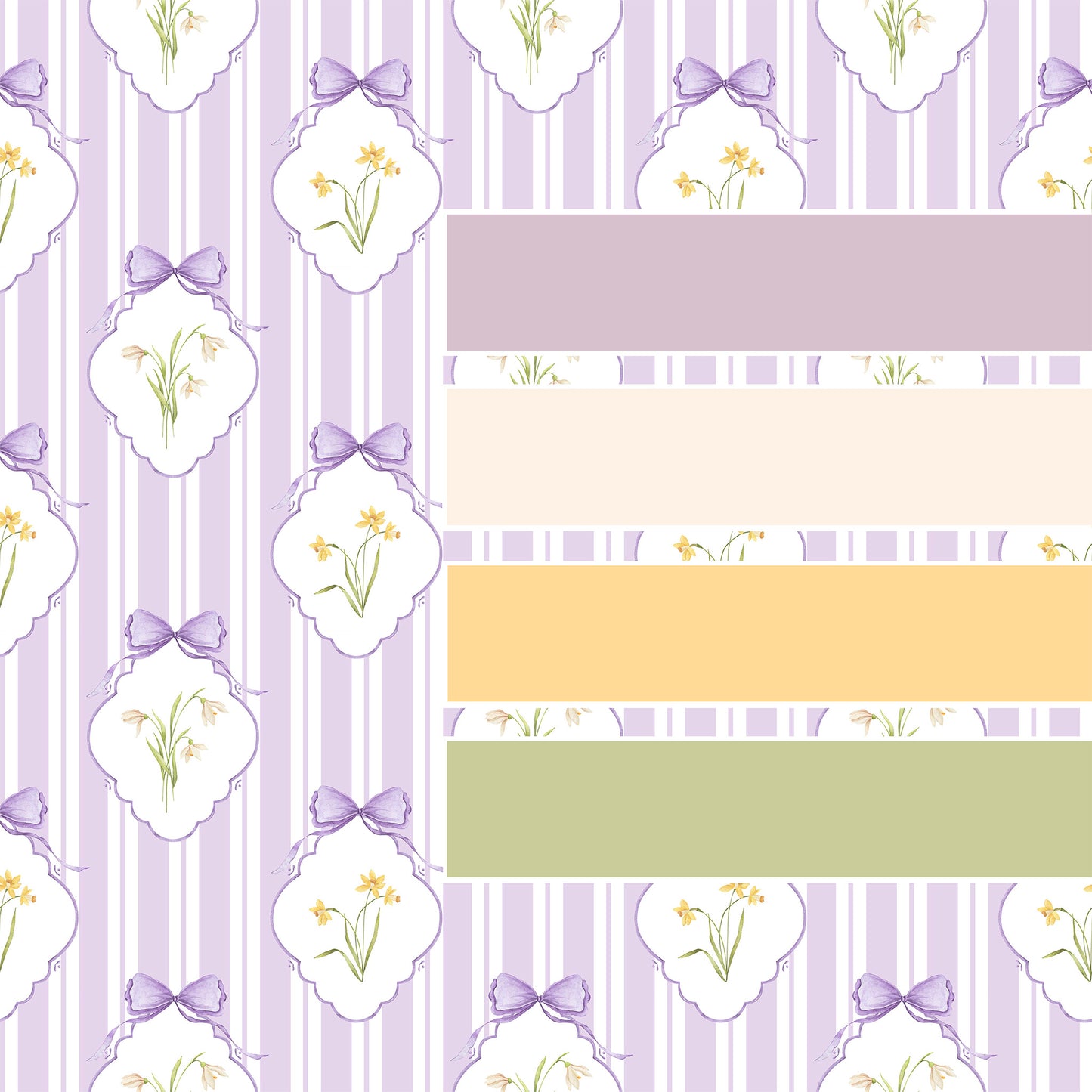 Snowdrops Pinstripe Accent Wallpaper - Diamond Medallion, Lilac Background