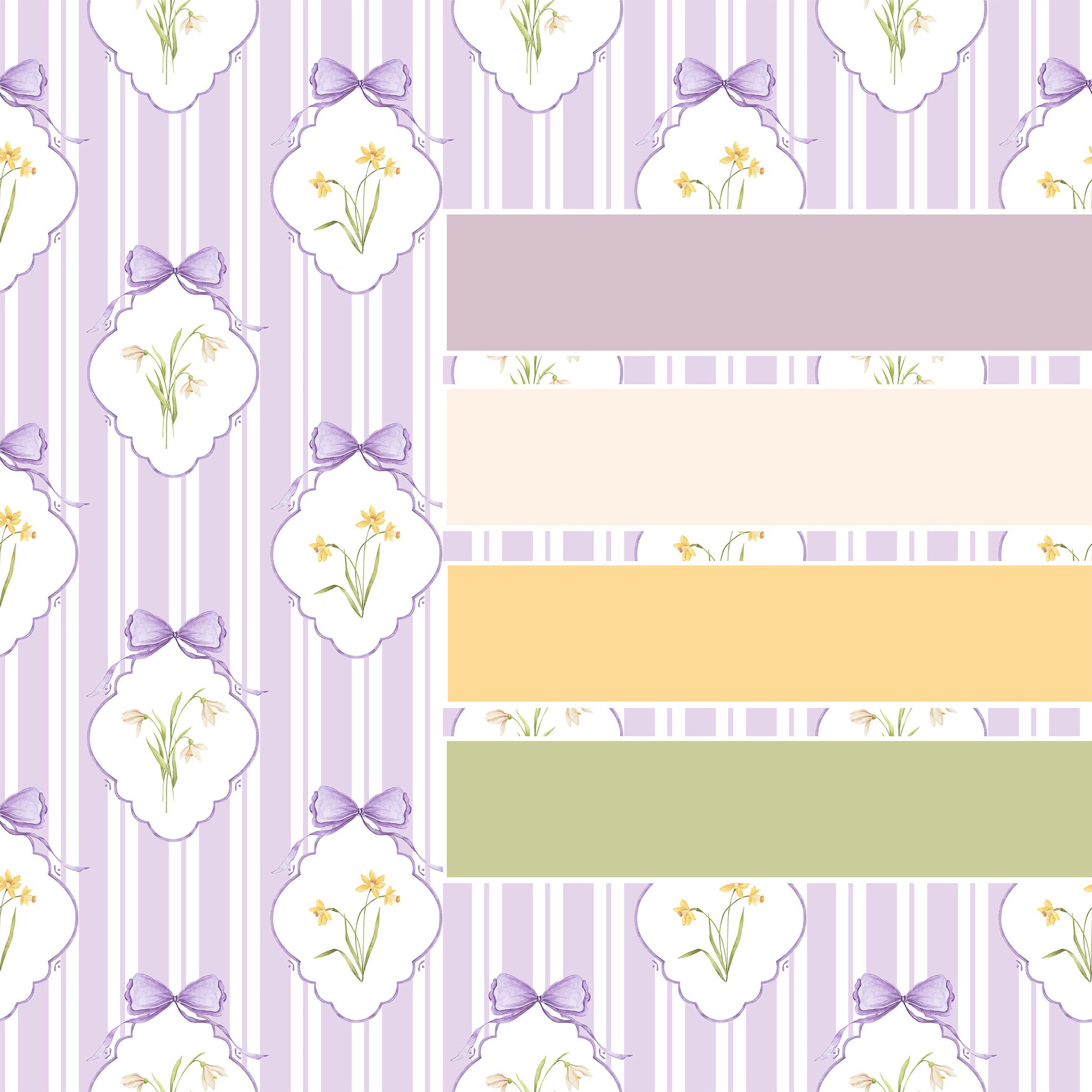 Snowdrops Pinstripe Accent Wallpaper - Diamond Medallion, Lilac Background