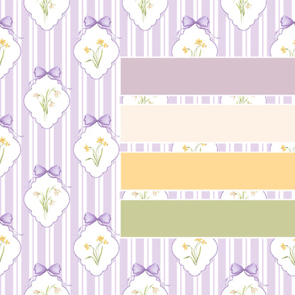 Snowdrops Pinstripe Accent Wallpaper - Diamond Medallion, Lilac Background