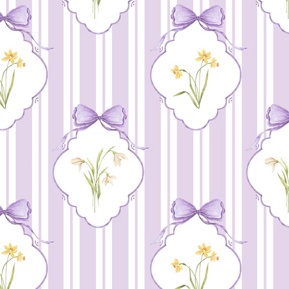 Snowdrops Pinstripe Accent Wallpaper - Diamond Medallion, Lilac Background