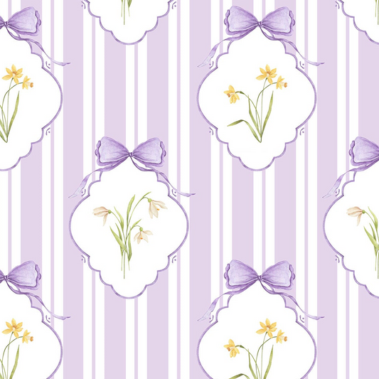Snowdrops Pinstripe Accent Wallpaper - Diamond Medallion, Lilac Background