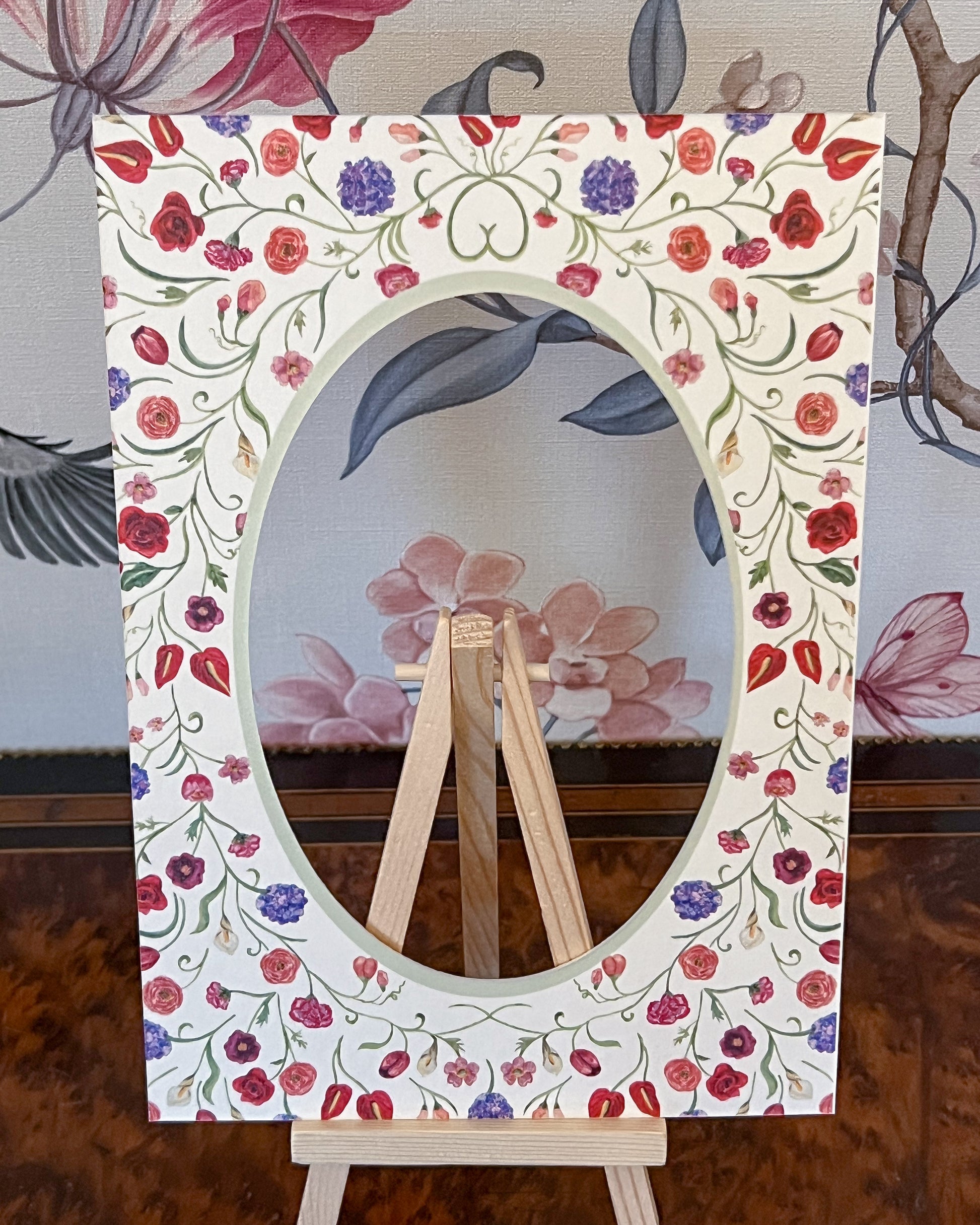 The Promise Oval Floral Patterned Photo Mat for Brides