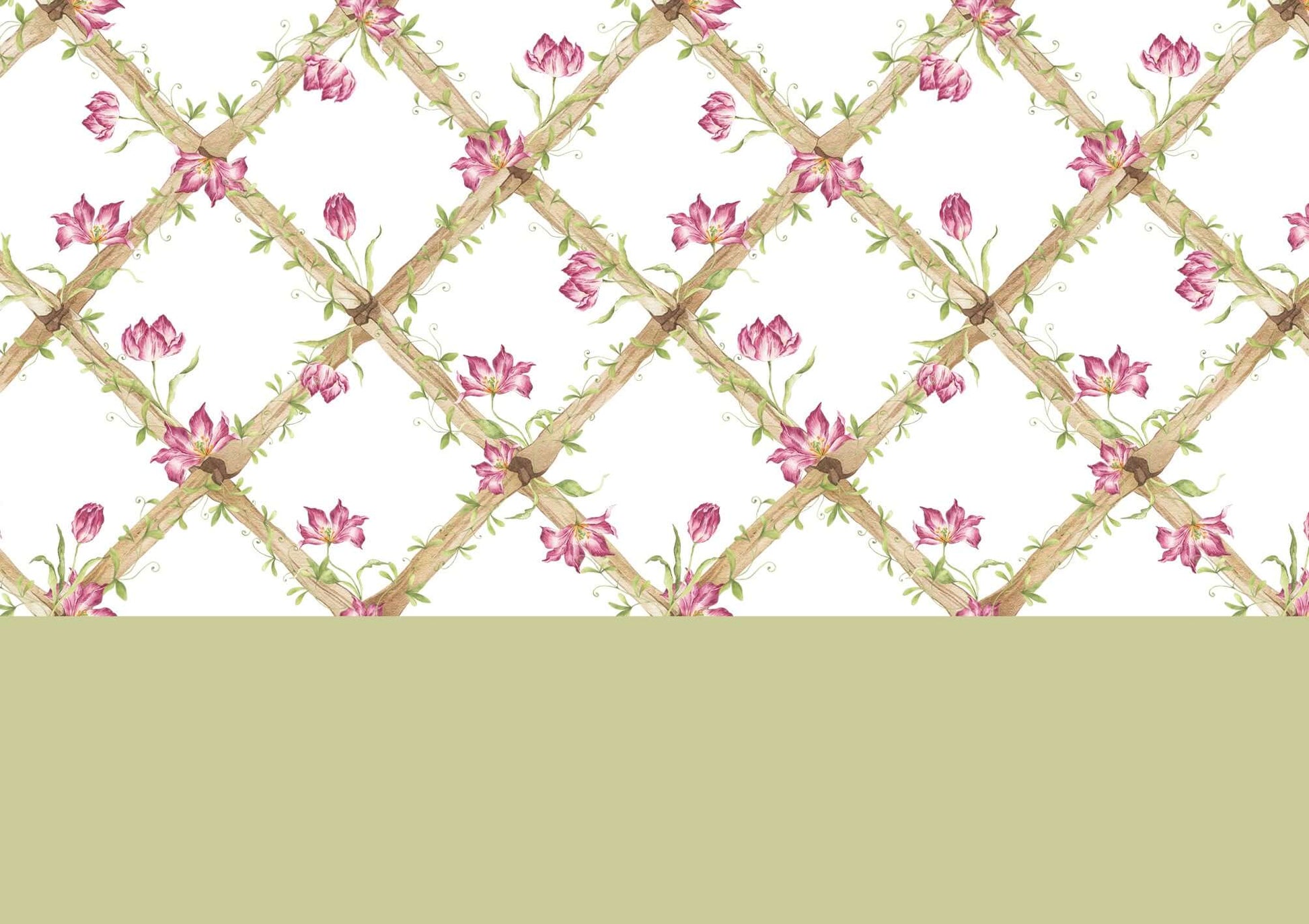 Tiger Tulips Bamboo Trellis Wallpaper Border