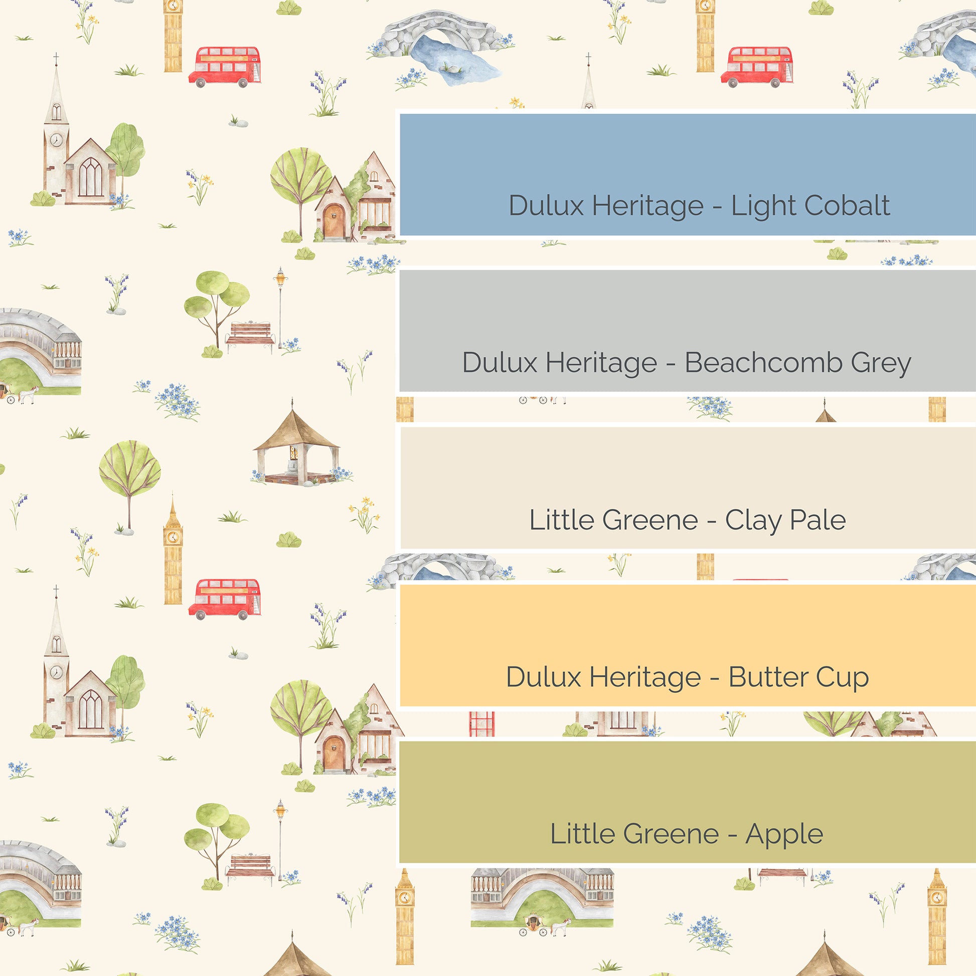 Town & Country Wallpaper - Cream Background, Blue Flowers
