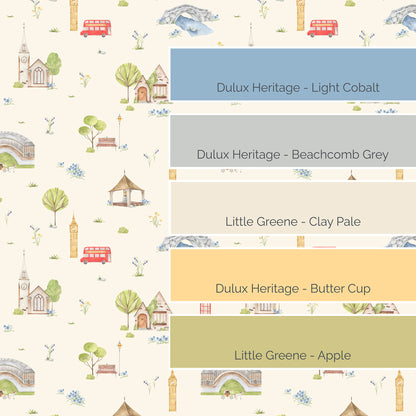 Town & Country Wallpaper - Cream Background, Blue Flowers