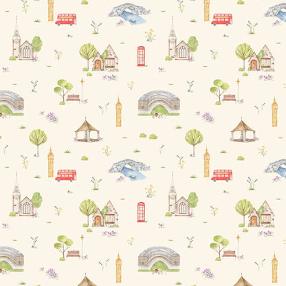 Town & Country Wallpaper - Cream Background, Lilac Flowers