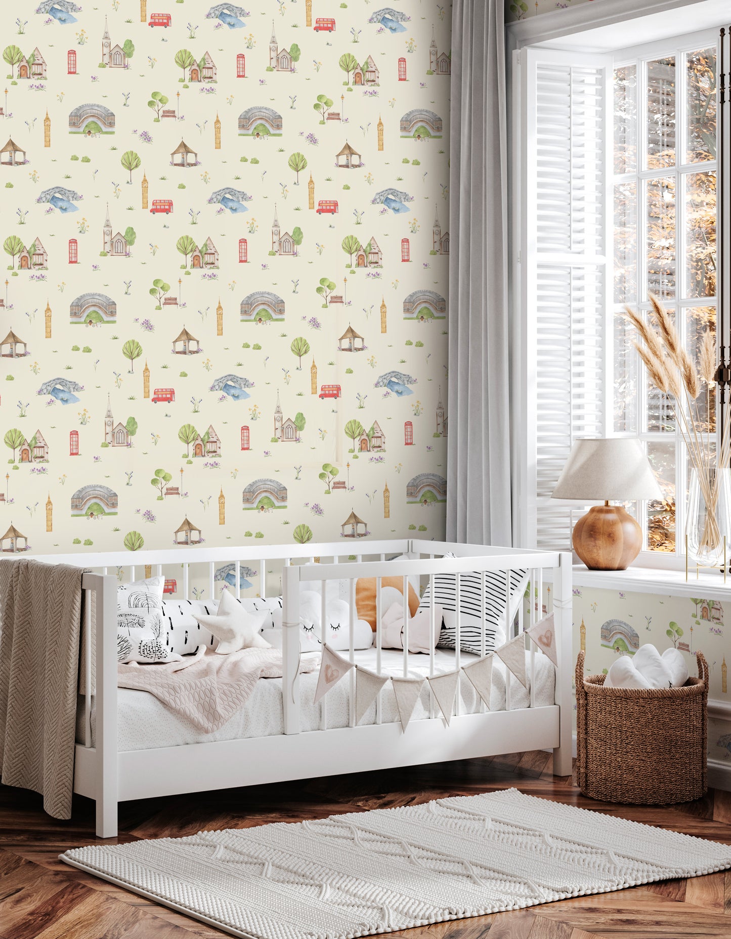 Town & Country Wallpaper - Cream Background, Lilac Flowers