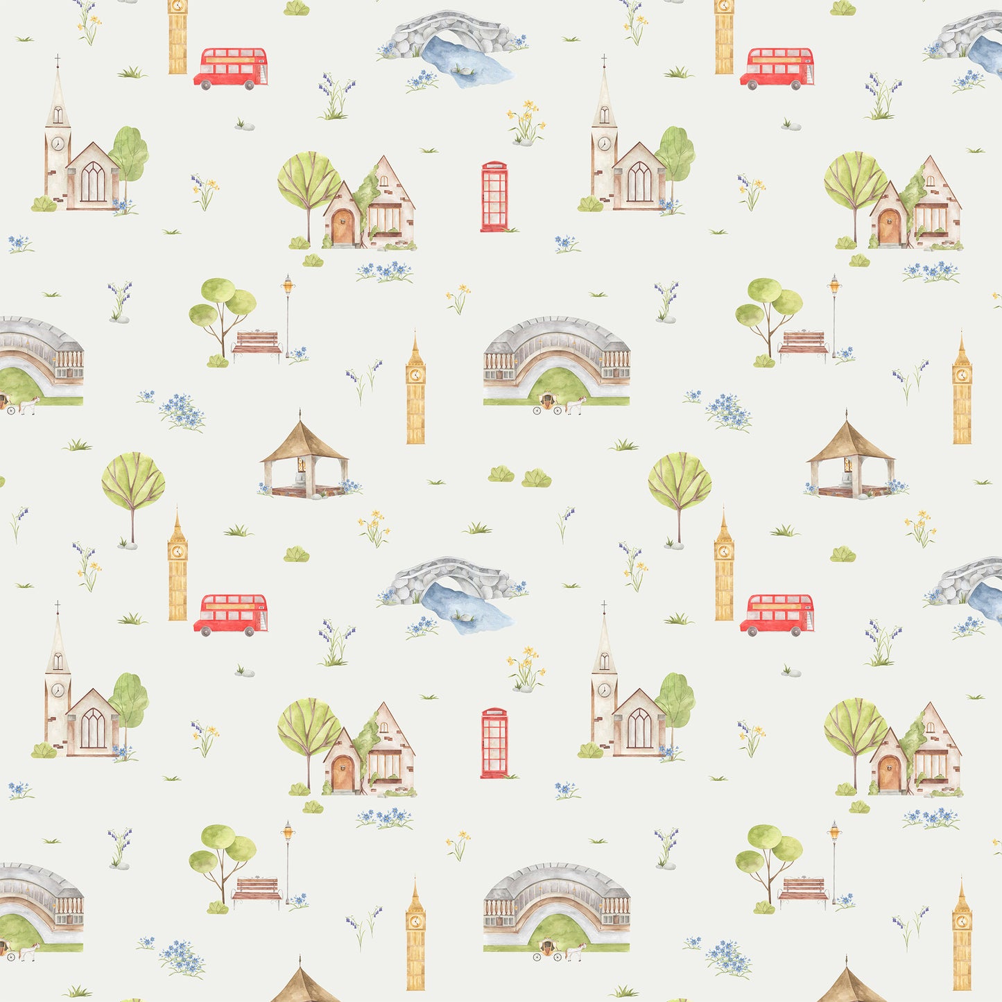 Town & Country Wallpaper - Grey Background, Blue Flowers