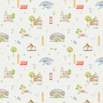 Town & Country Wallpaper - Grey Background, Blue Flowers