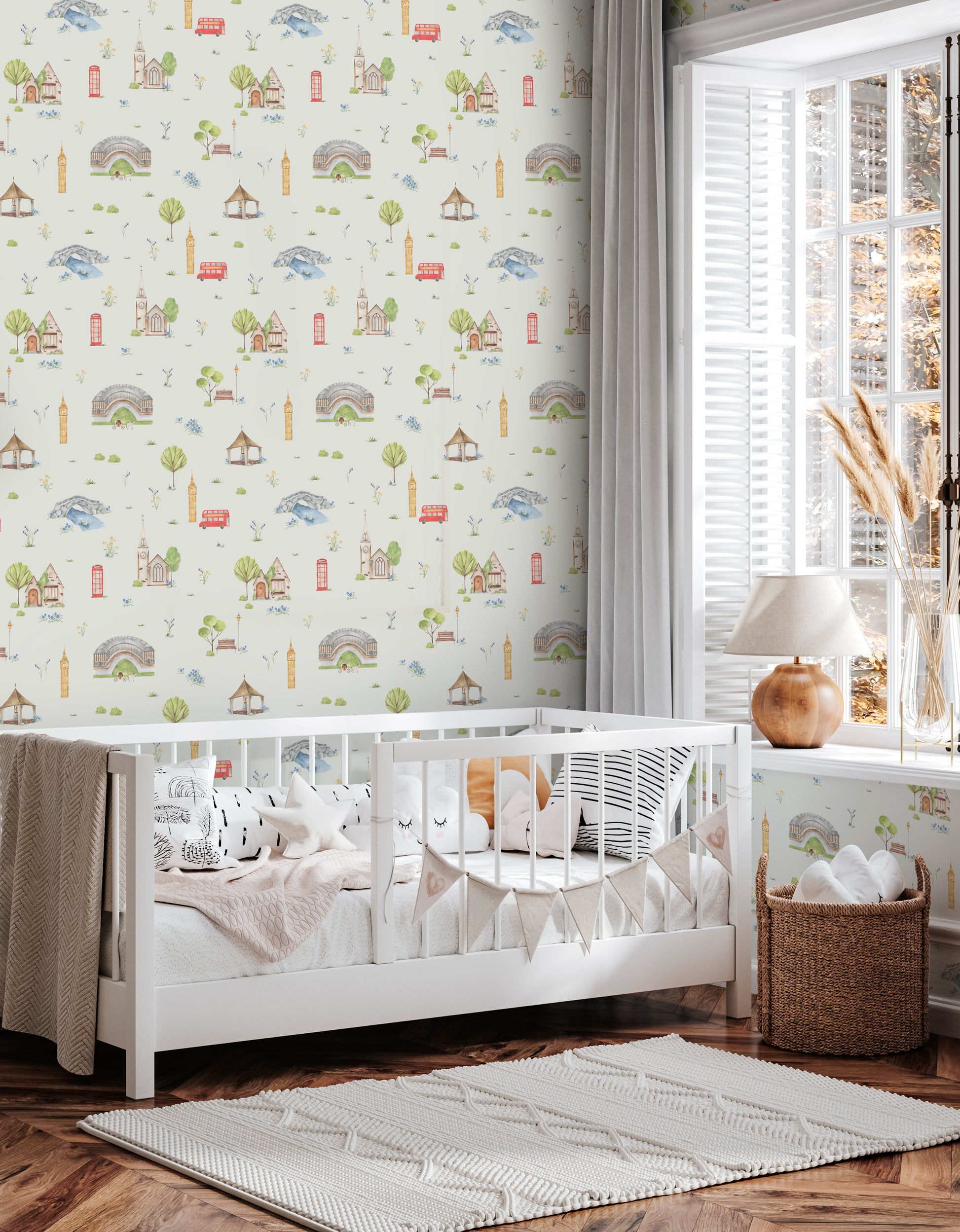 Town & Country Wallpaper - Grey Background, Blue Flowers
