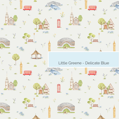 Town & Country Wallpaper - Grey Background, Blue Flowers