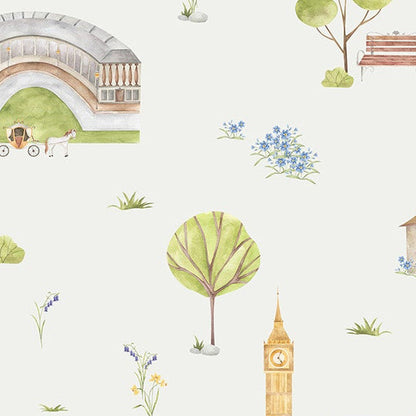 Town & Country Wallpaper - Grey Background, Blue Flowers