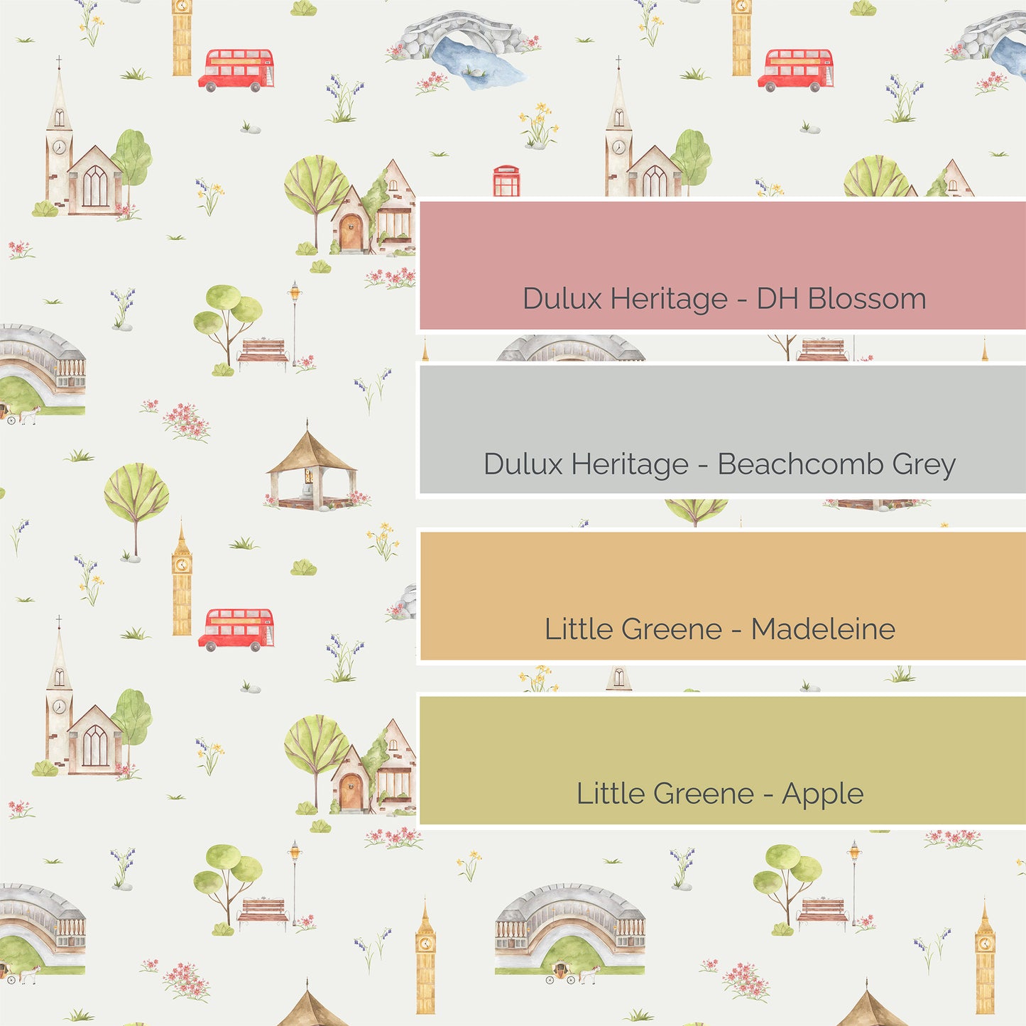 Town & Country Wallpaper - Grey Background, Coral Flowers