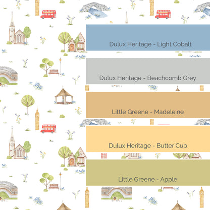 Town & Country Wallpaper - white background, blue flowers