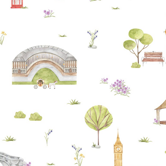 Town & Country Wallpaper - white background, lilac flowers