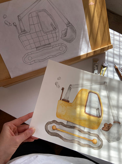 Excavator Nursery Art Print