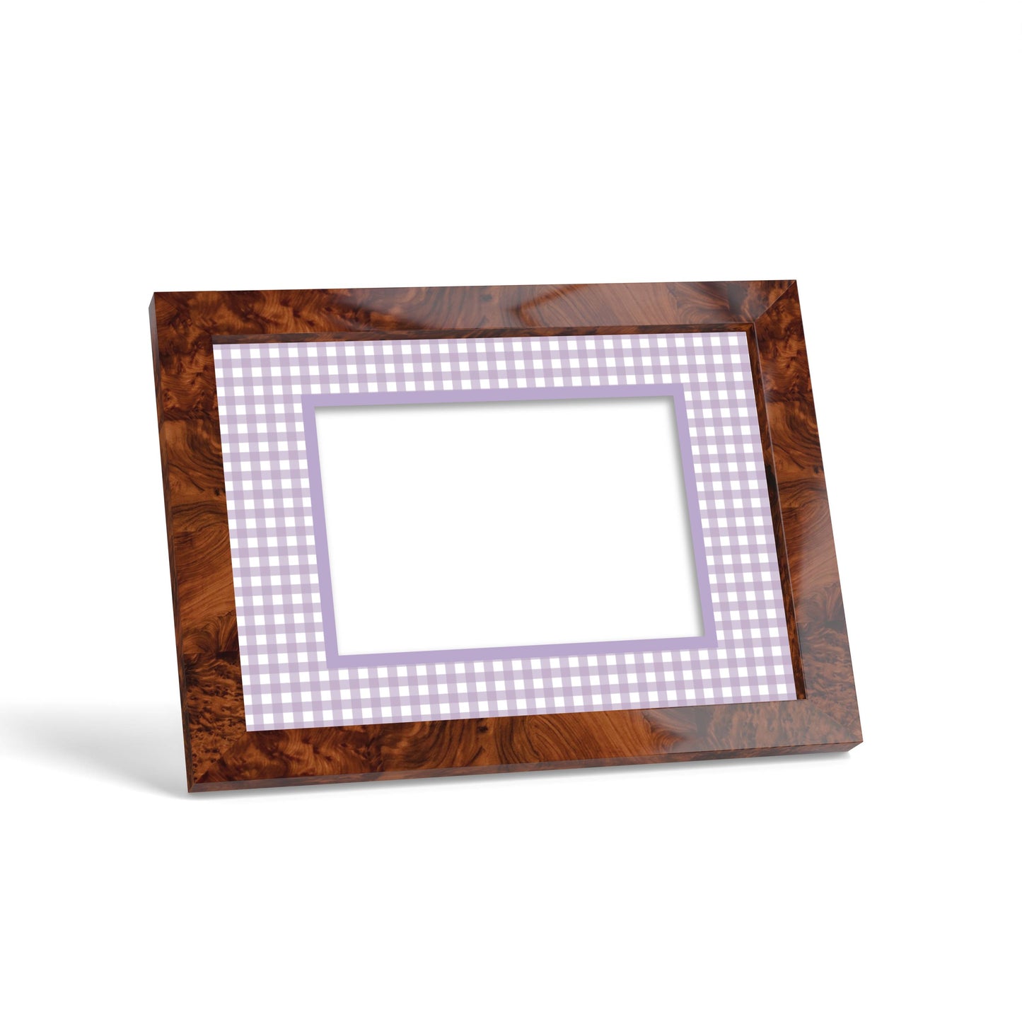 Gingham Photo Mount - custom photo mat for framing - burlwood frame - surface leaning - Coeur et Maman