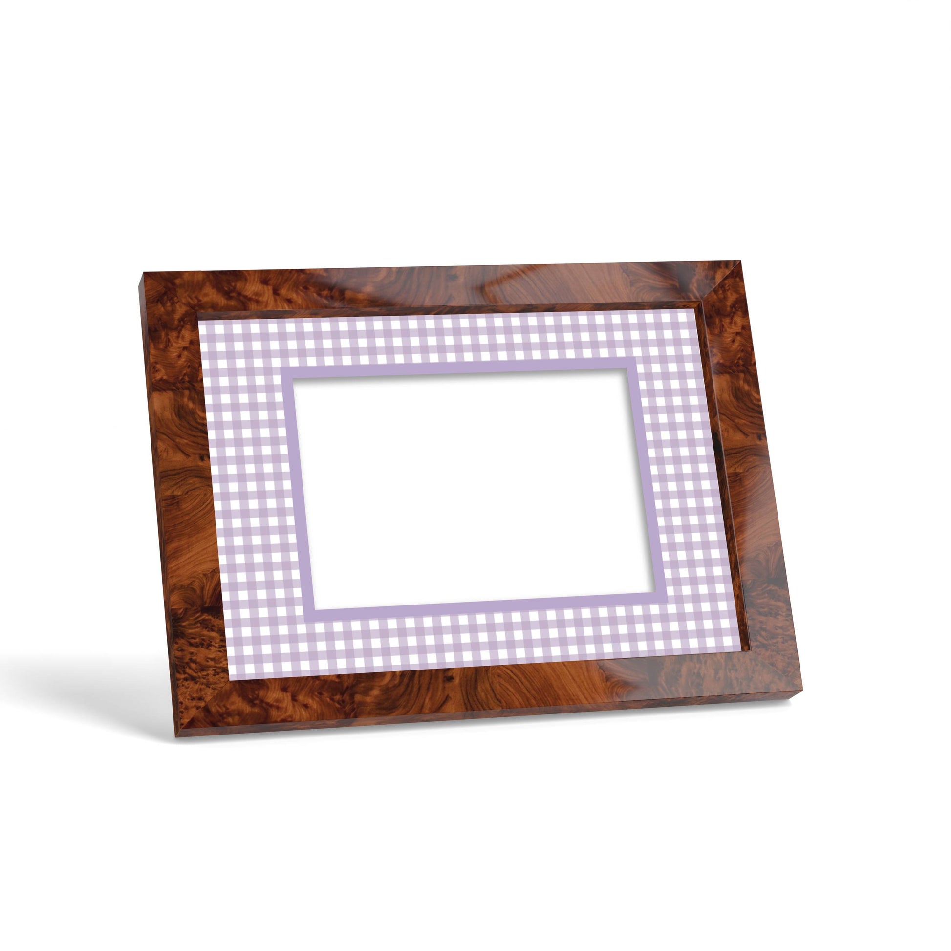 Gingham Photo Mount - custom photo mat for framing - burlwood frame - surface leaning - Coeur et Maman
