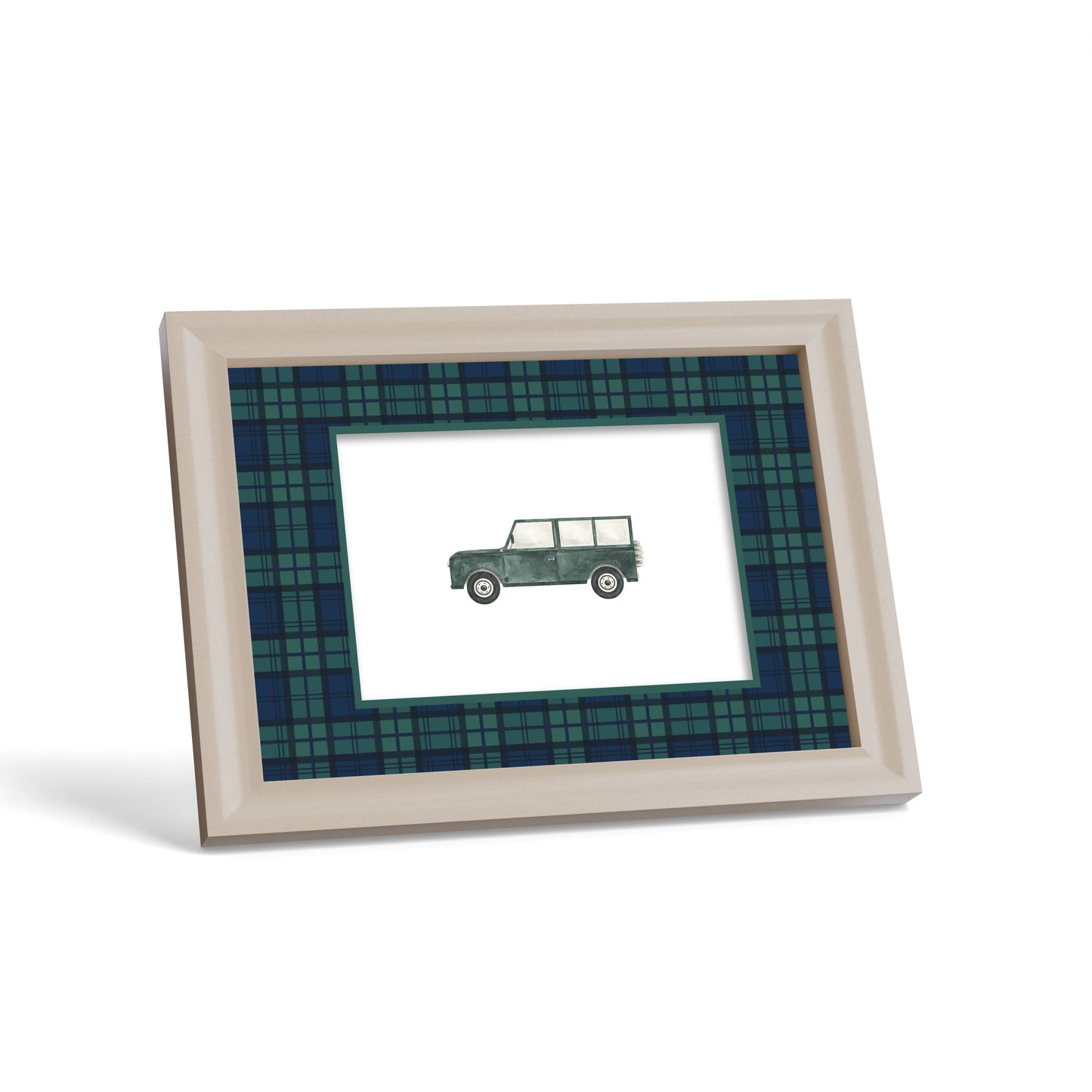 Black Watch Tartan Photo Mount - custom photo mat for framing - cream frame - surface leaning - Coeur et Maman