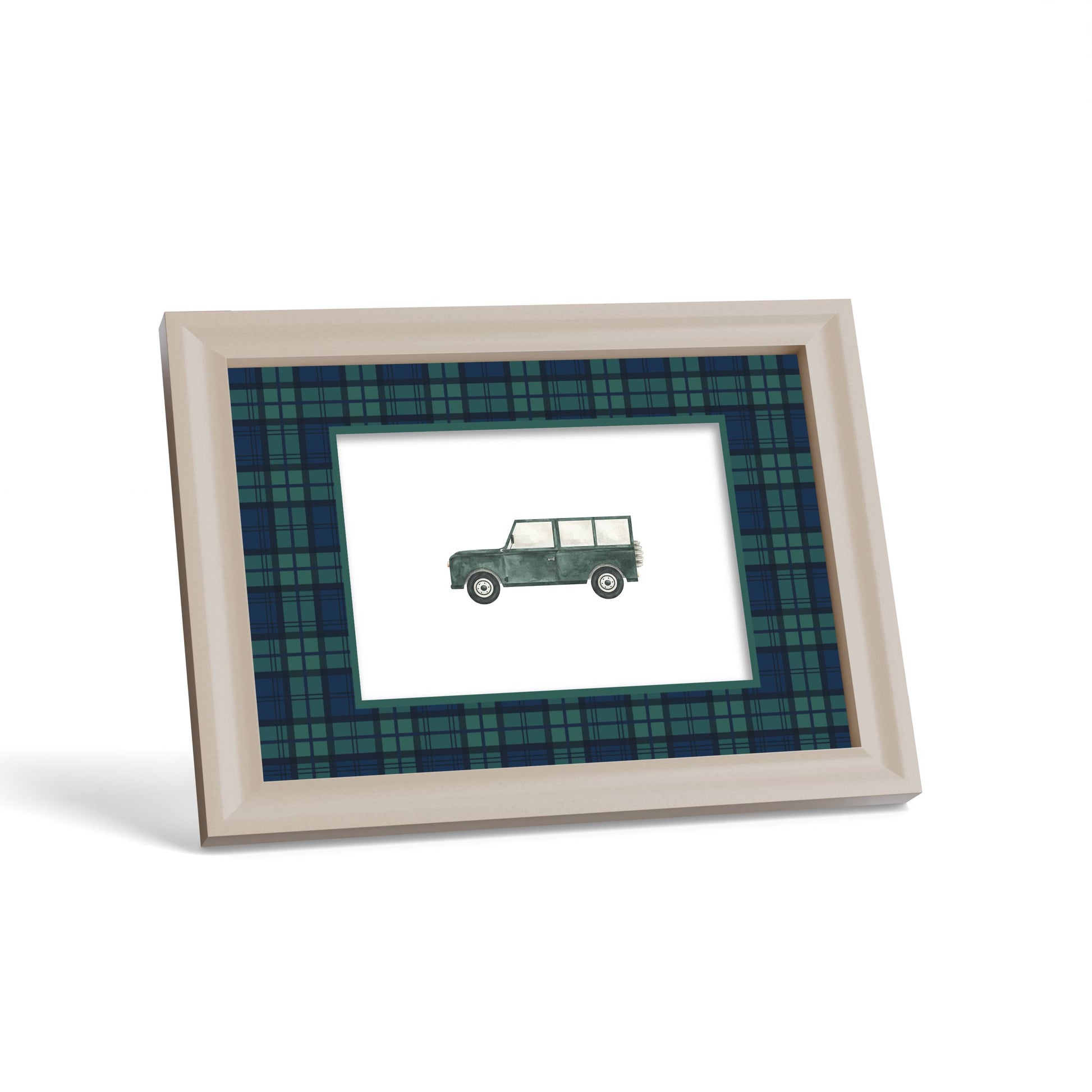 Black Watch Tartan Photo Mount - custom photo mat for framing - cream frame - surface leaning - Coeur et Maman