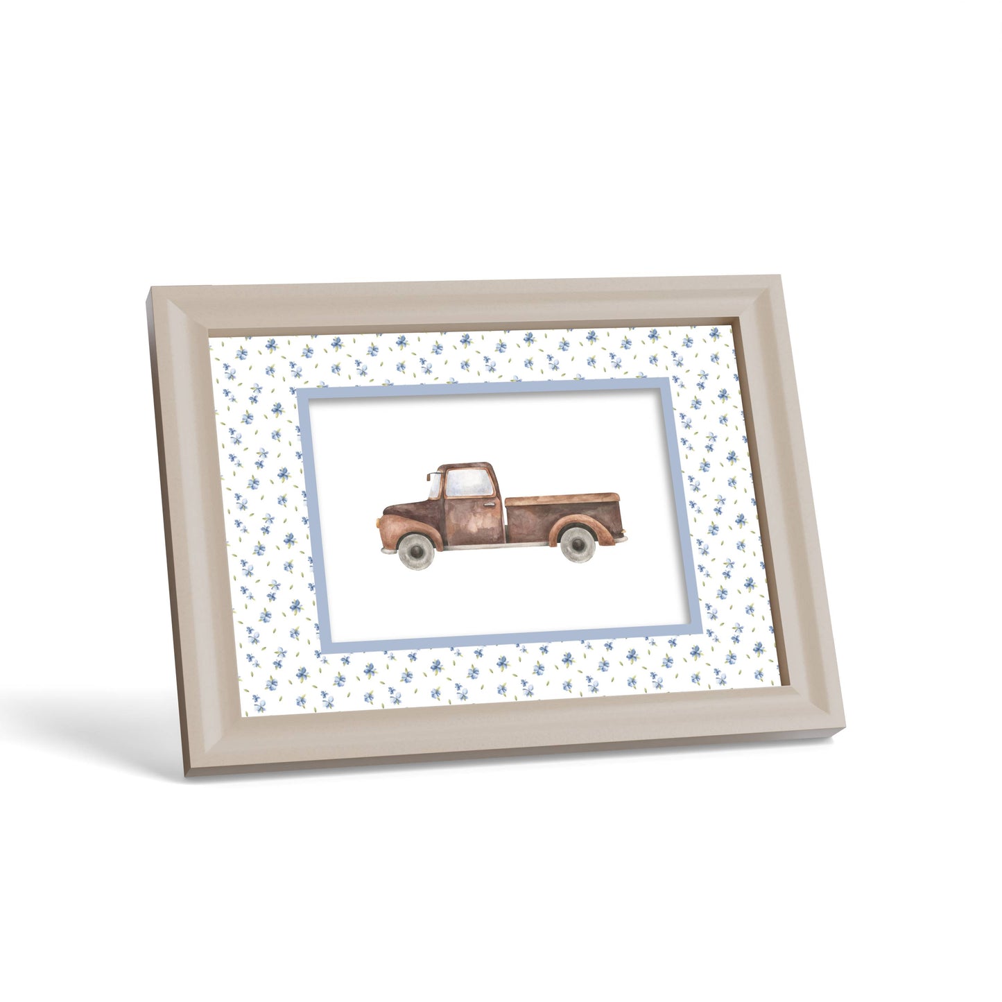 Floral Photo Mount - custom photo mat for framing - cream frame - surface leaning - Coeur et Maman